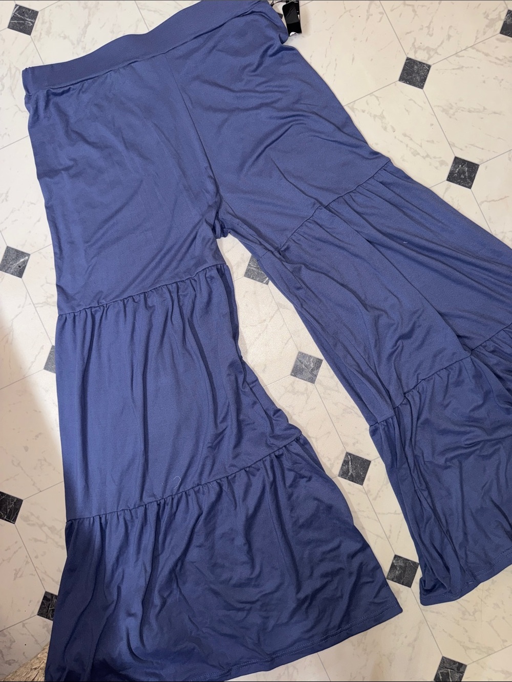 NWT LARGE L PALAZZO PANTS palazzo Wide-Leg Pant dusty blue boho tiered ruffled